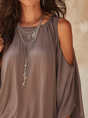 Modern Taupe Cold-Shoulder Blouse