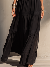 Flowy Black Tiered Strap Maxi Dress