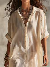 Classic Champagne Button-Down Shirt Midi Dress