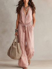 Casual Dusty Pink Button-Front Pant Set