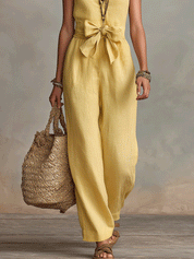 Lightweight Boho Bow Waist And Flowy Silhouette Jumpsuit