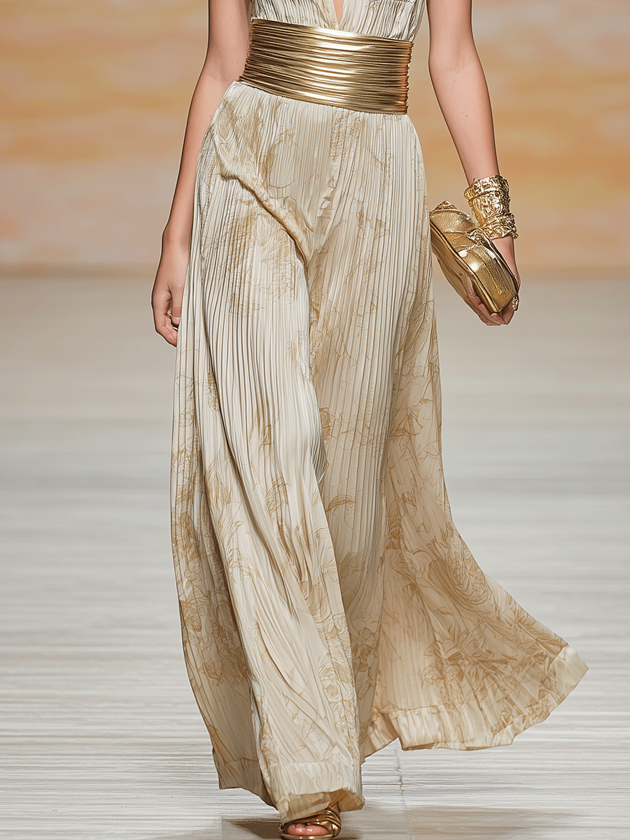 Elegant Halter Champagne Gold Jumpsuit