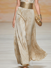 Elegant Halter Champagne Gold Jumpsuit