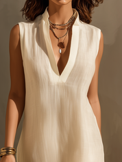 Elegant Cream Sleeveless Midi Dress