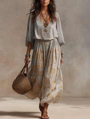 Bohemian Soft Gray Printed Maxi Dress