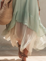 Airy Sage Layered Halter Maxi Dress