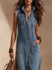 Casual Chic Button-Down Denim Maxi Dress