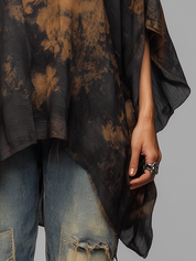 Modern Black Abstract Print Poncho Top