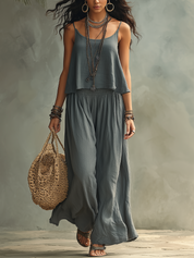 Modern Charcoal Draped Wide-Leg Set