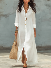 Classic White Button-Down Maxi Shirt Dress