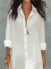 Classic White Button-Down Maxi Shirt Dress