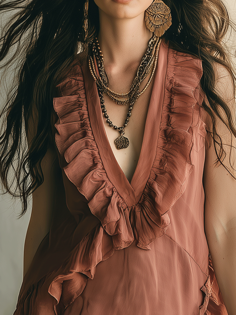 Boho Chic Ruffled V-Neck Feminine Ruffled Mini Dress