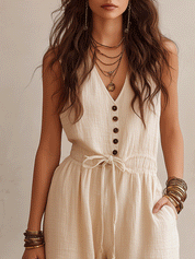 Effortlessly Chic Buttoned Linen Jumpsuit