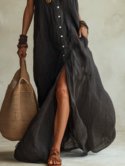 Elegant Boho-Inspired Button-Front Maxi Dress
