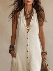 Bohemian Chic Buttoned Linen Button Maxi Dress