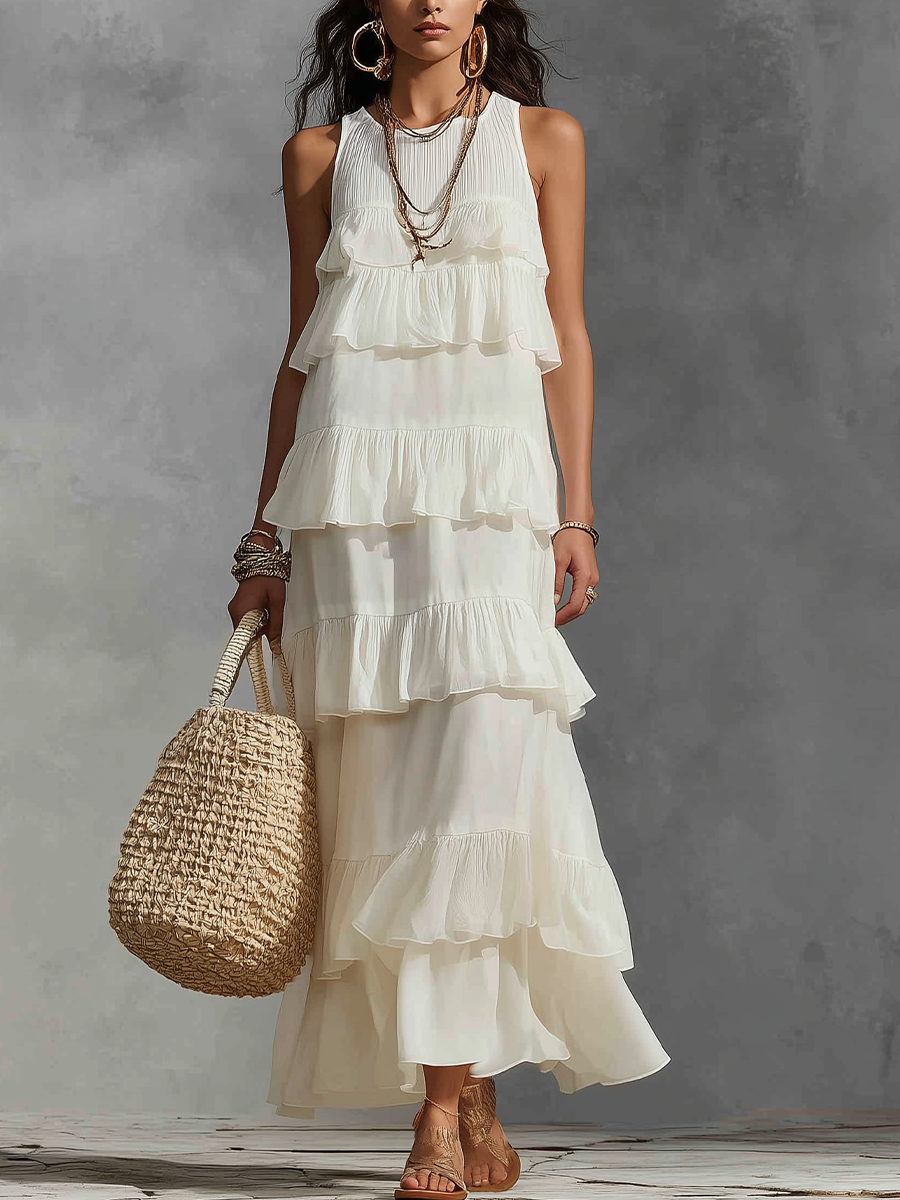 Elegant White Tiered Maxi Dress