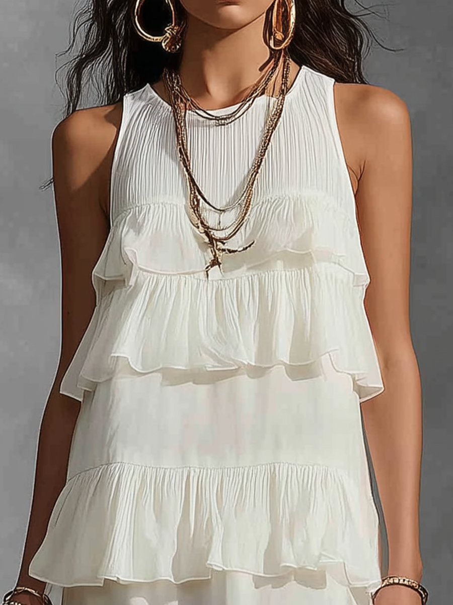 Elegant White Tiered Maxi Dress