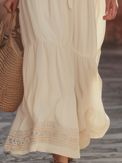 Soft Ivory Embroidered Boho Maxi Dress