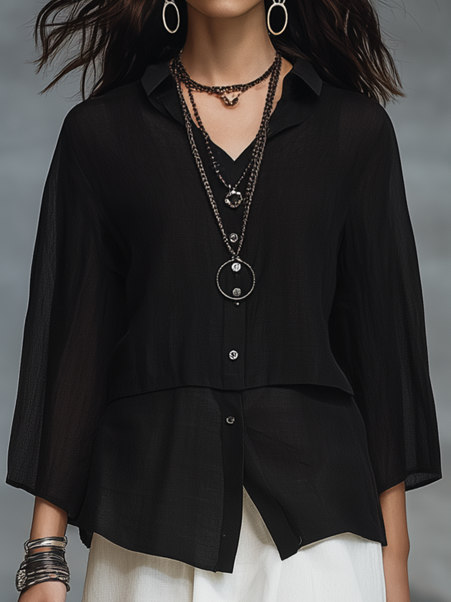 Minimal Black Sheer Layered Top & Skirt Set