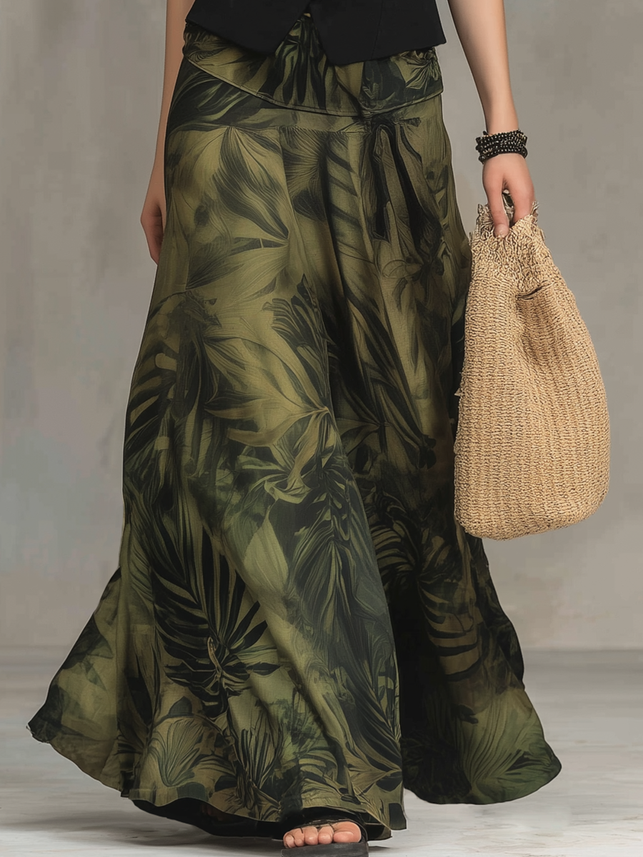 Chic Black Tailored Vest & Printed Maxi Skirt Set