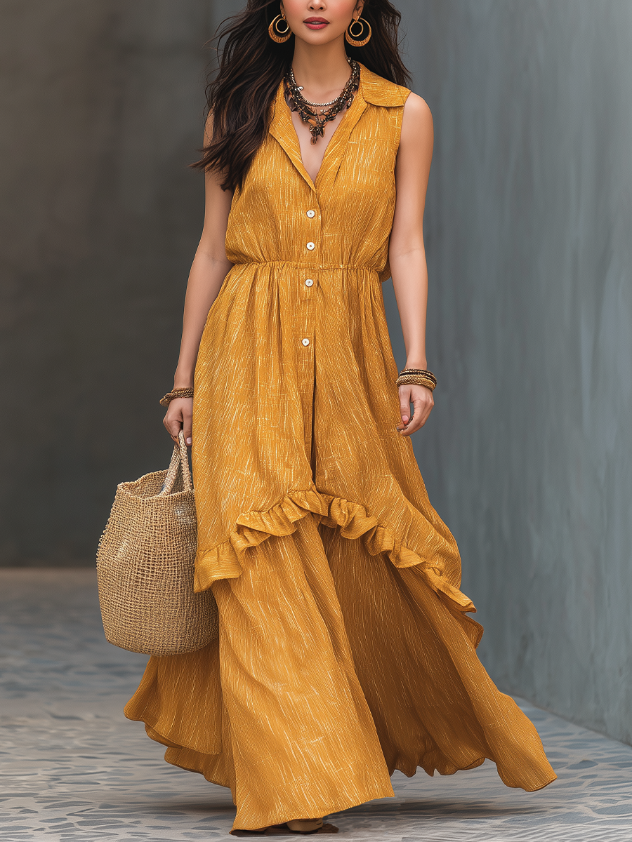 Resort Mustard Draped Maxi Dress