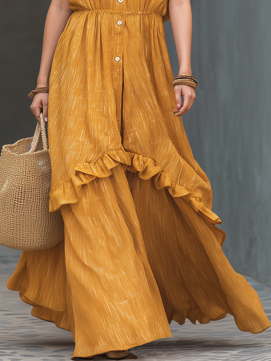 Resort Mustard Draped Maxi Dress