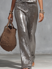 Glamorous Silver Draped Sequin Pant Set