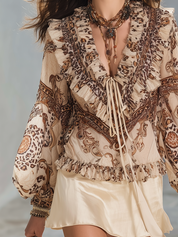 French Style Elegant Leopard Print Ruffled Top