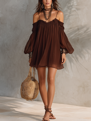Bohemian Brown Chiffon Short Dress