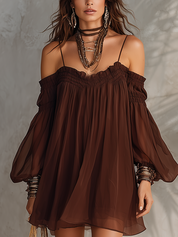 Bohemian Brown Chiffon Short Dress