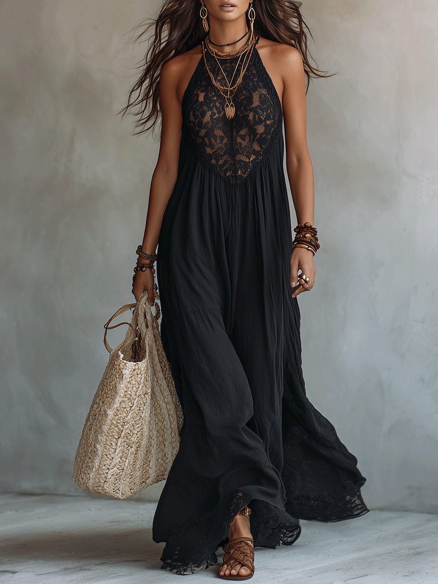 Elegant Bohemian Sleeveless Soft Drape Statement Evening Maxi Dress – GLOERIA