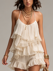 Bohemian Ivory Chiffon Ruffle Two Piece Set