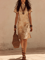 Elegant Floral Jacquard Mandarin Collar Slim Fit Side-Slit Midi Dress