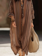 Bohemian Cocoa Brown Striped Shirt Dress