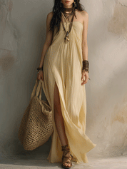 Boho Soft Butter Yellow Lightweight Feminine Silhouette Resort Maxi Dress