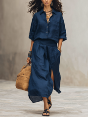 Bohemian Navy Blue Linen Skirt Top