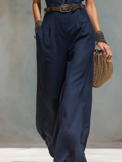 Resort Navy Blue Linen Sleeveless Jumpsuit