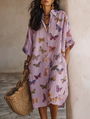Romantic Boho Soft Fabric Everyday Wear Oversized Shirt Midi Dress
