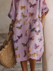 Romantic Boho Soft Fabric Everyday Wear Oversized Shirt Midi Dress