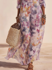 Romantic Bohemian Airy Fabric Soft Print Everyday Wear Maxi Dress
