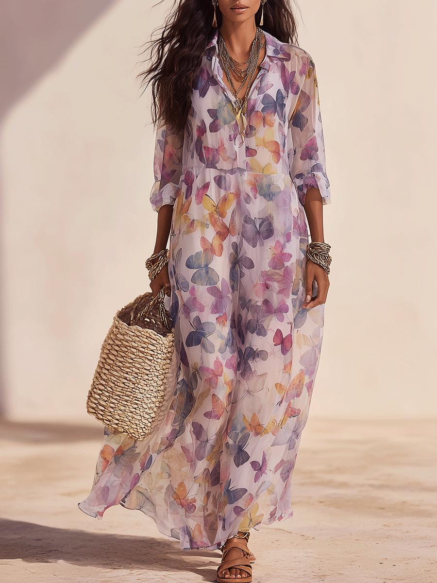 Romantic Bohemian Airy Fabric Soft Print Everyday Wear Maxi Dress