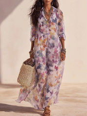 Romantic Bohemian Airy Fabric Soft Print Everyday Wear Maxi Dress