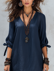 Effortless Navy Linen Shift Mini Dress