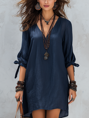 Effortless Navy Linen Shift Mini Dress