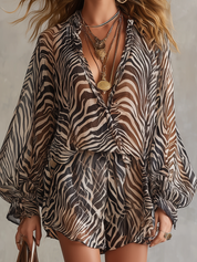 Lightweight Chiffon Zebra Print Top And Shorts Set