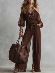 Bohemian Cocoa Brown Chiffon Wide Leg Jumpsuit