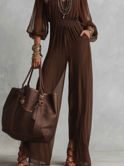 Bohemian Cocoa Brown Chiffon Wide Leg Jumpsuit