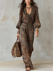 Bohemian Brown Paisley Pattern Suit
