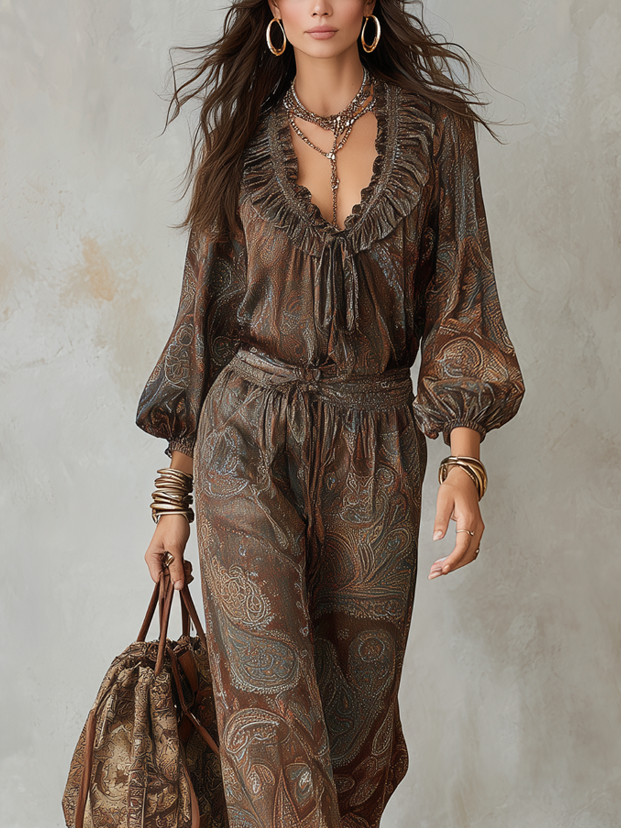 Bohemian Brown Paisley Pattern Suit