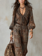 Bohemian Brown Paisley Pattern Suit